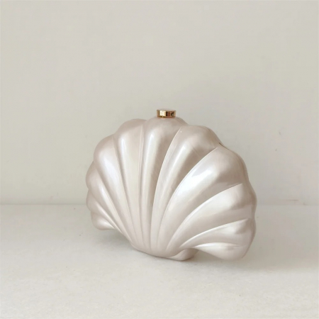 Geantă clutch premium Gia, alb ivory, în formă de scoică [3]