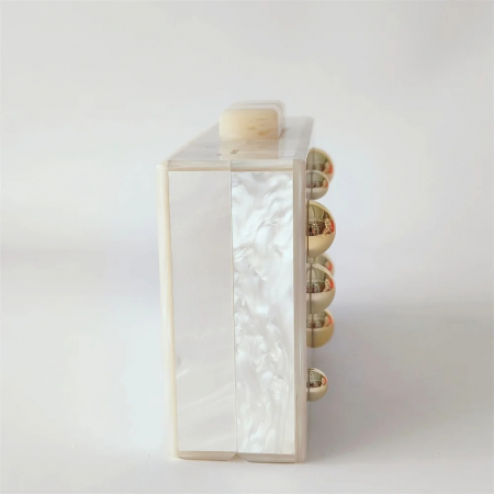 Geantă clutch premium Talia, alb ivory, dreptunghiulară, cu perle aurii [4]