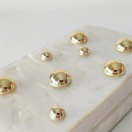 Geantă clutch premium Talia, alb ivory, dreptunghiulară, cu perle aurii [3]