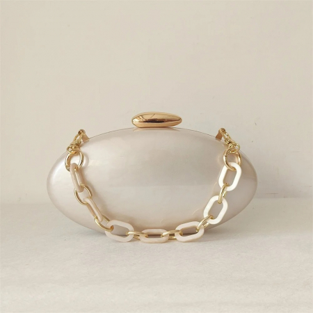 GENTI - Geantă clutch premium Jolie, alb ivory, cu aspect perlat