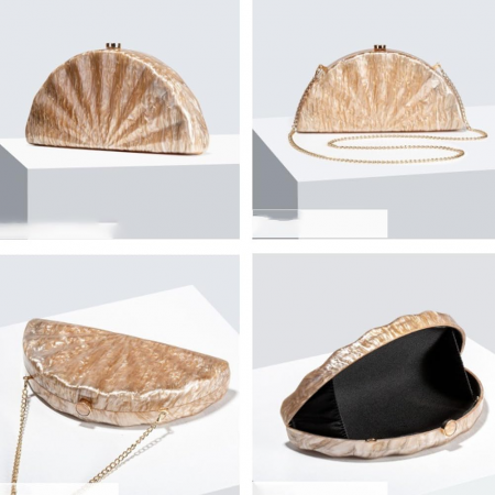 Geantă clutch premium Evelyn, aurie, în formă de evantai, cu aspect marmorat [1]