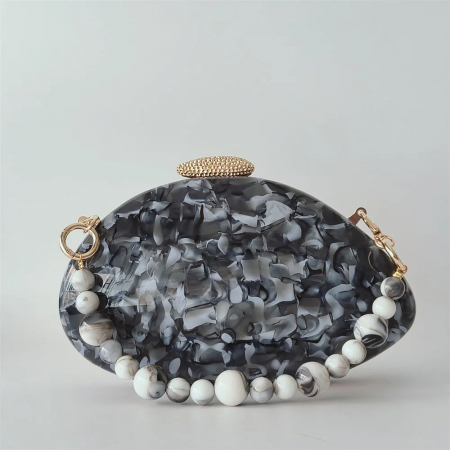 GENTI - Geantă clutch premium Ryleigh, gri, asimetrică, cu aspect de marmură