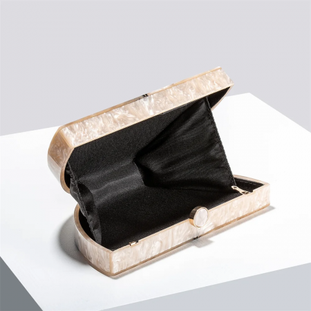 Geantă clutch premium Leila, bej cu negru, cu aspect marmorat [1]