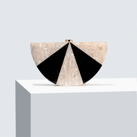 GENTI - Geantă clutch premium Leila, bej cu negru, cu aspect marmorat
