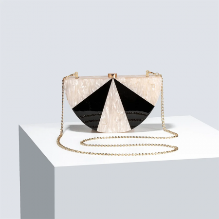 Geantă clutch premium Leila, bej cu negru, cu aspect marmorat [3]