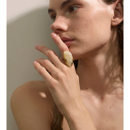 Inel Saige, auriu, cu piatră, din oțel inoxidabil placat cu aur 18K, reglabil [5]