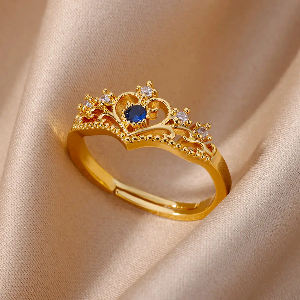 Inel Crown, auriu, în formă de coroană, din oțel inoxidabil, reglabil [1]