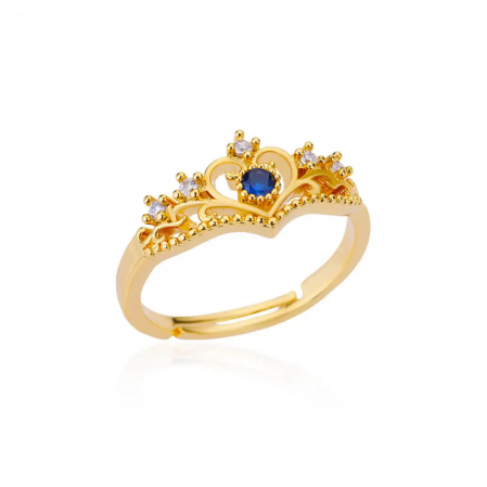 BIJUTERII OȚEL INOXIDABIL - Inel Crown, auriu, în formă de coroană, din oțel inoxidabil, reglabil