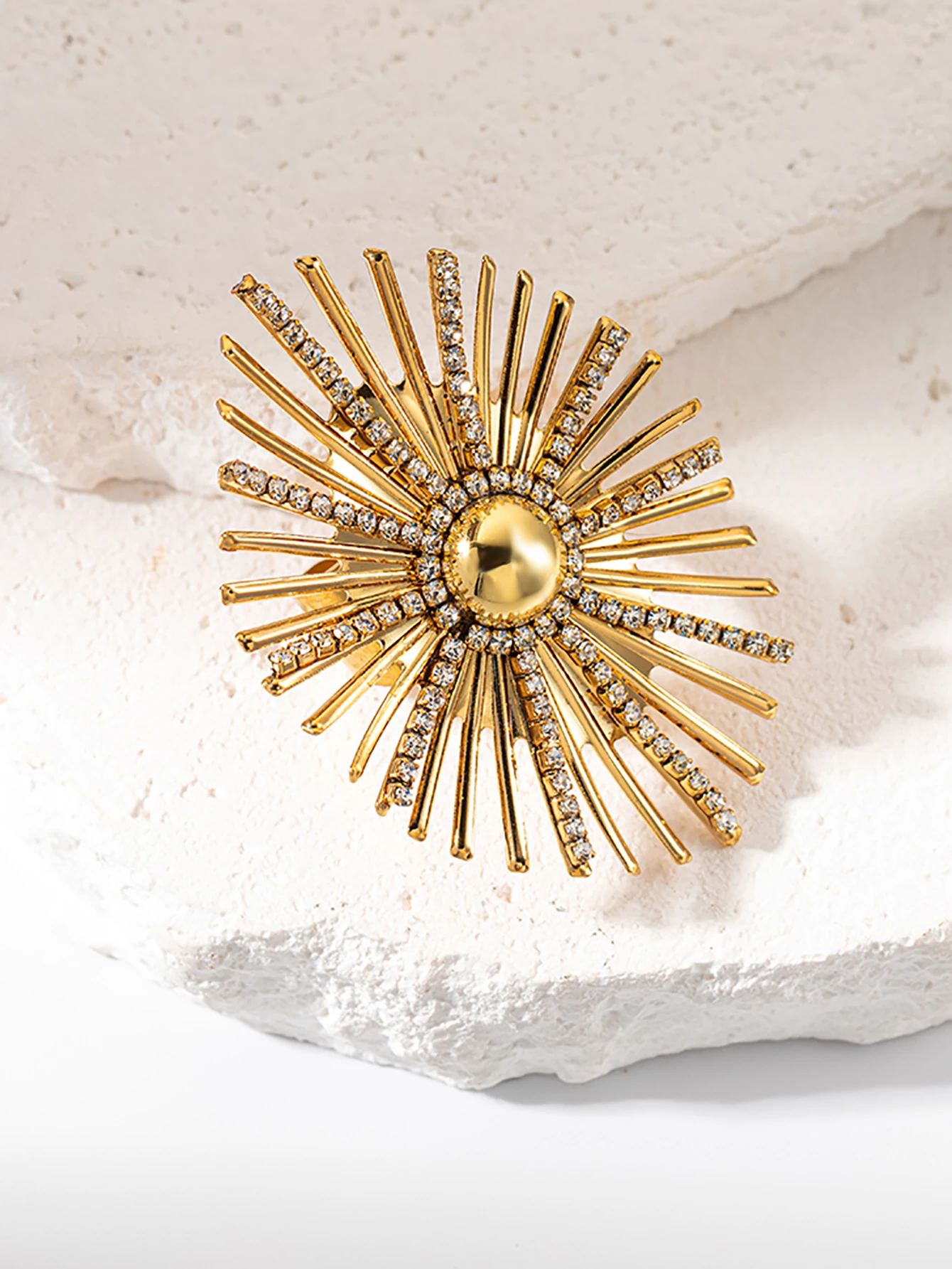 Inel Eda, auriu, din oțel inoxidabil, în formă de soare, cu zirconiu, reglabil - Colecția Glamour [1]