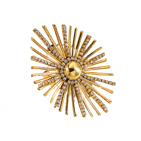 Inele oțel inoxidabil - Inel Eda, auriu, din oțel inoxidabil, în formă de soare, cu zirconiu, reglabil - Colecția Glamour