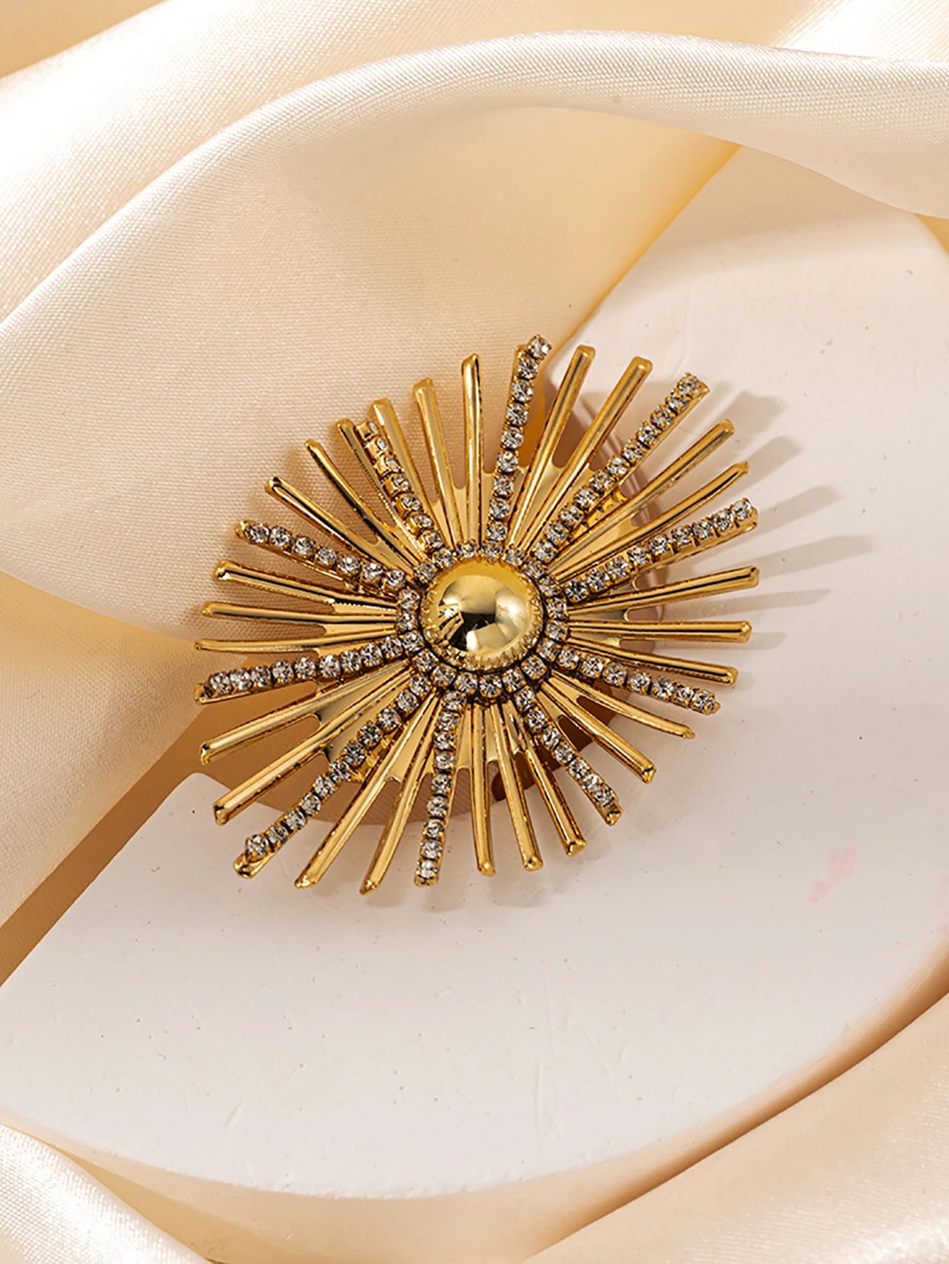 Inel Eda, auriu, din oțel inoxidabil, în formă de soare, cu zirconiu, reglabil - Colecția Glamour [6]