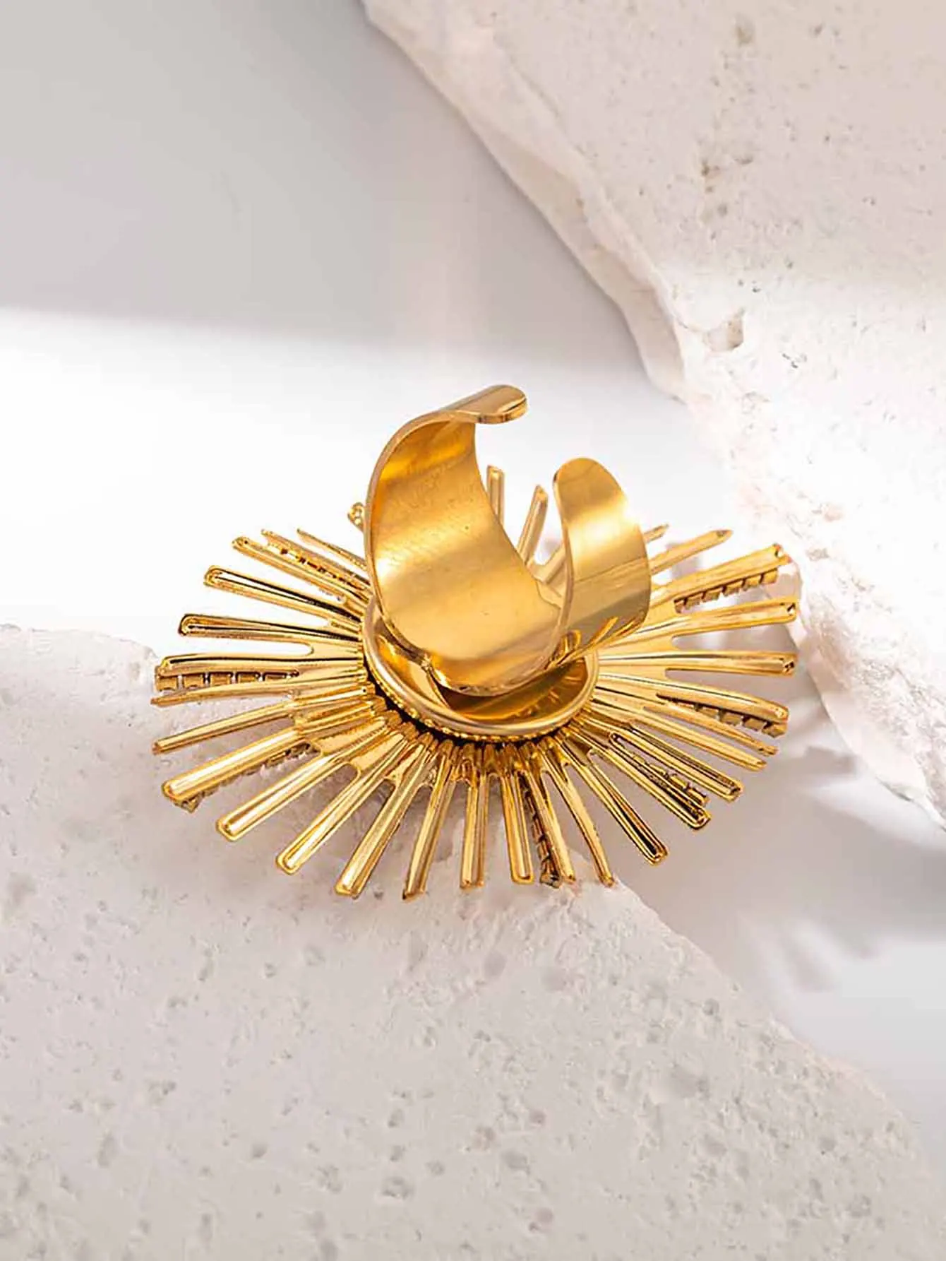 Inel Eda, auriu, din oțel inoxidabil, în formă de soare, cu zirconiu, reglabil - Colecția Glamour [4]