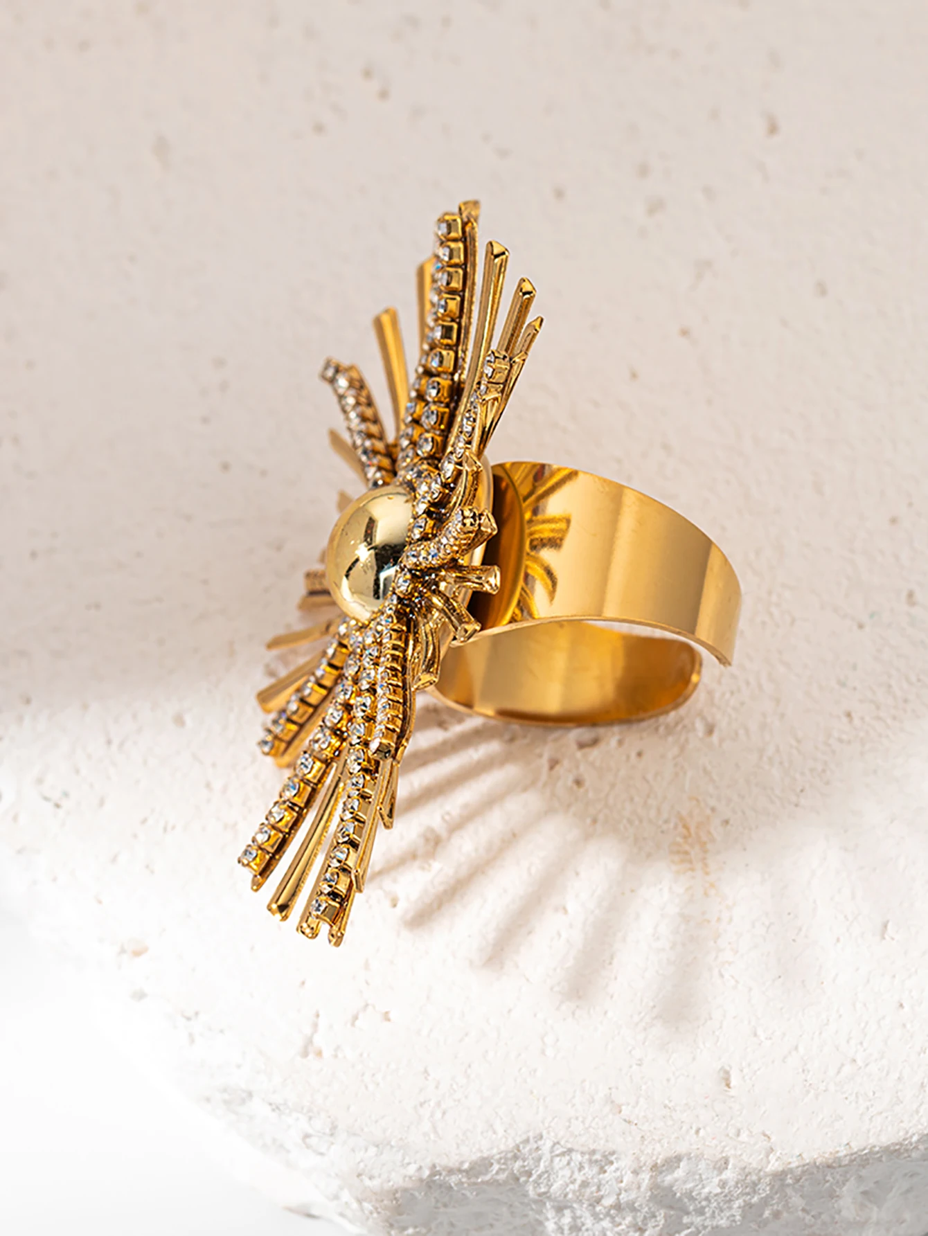 Inel Eda, auriu, din oțel inoxidabil, în formă de soare, cu zirconiu, reglabil - Colecția Glamour [3]