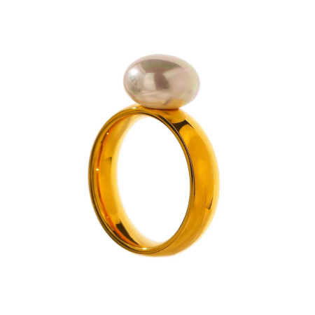 Universe of Pearls - Inel Donna, auriu, clasic, cu perlă, din oțel inoxidabil placat cu aur 18K - Colecția Universe of Pearls