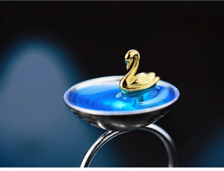 Inel Swan, din argint placat cu aur 18K, model lebadă, reglabil - Colecția Metamorphosis [3]
