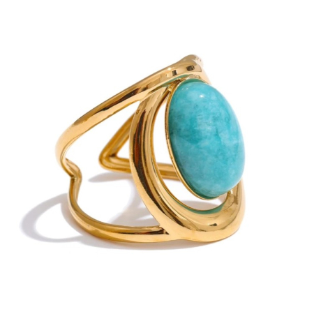 INELE - Inel Gretchen, auriu, cu piatra naturala, din oțel inoxidabil placat cu aur 18K, reglabil