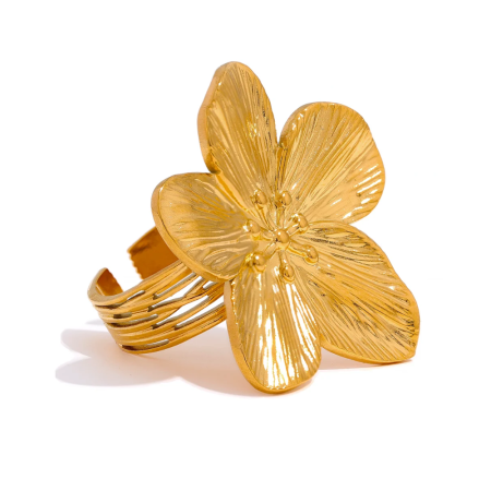 Floral Paradise - Janna ring, gold, flower-shaped, 18K gold plated, stainless steel, adjustable - Floral Paradise Collection