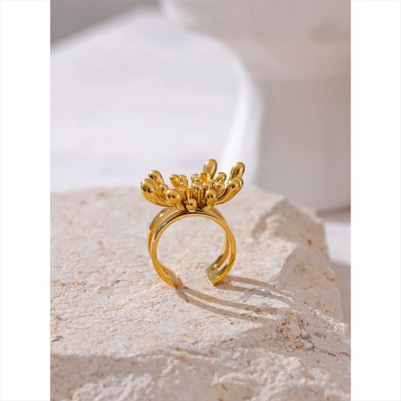 Inel Samira, auriu, din oțel inoxidabil placat cu aur 18K, cu model floral, reglabil [5]
