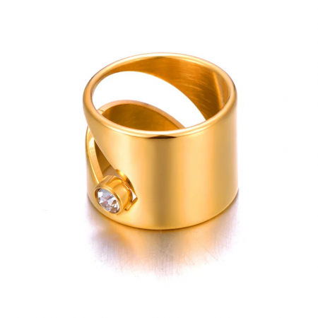 Inel Jadiel, auriu, din oțel inoxidabil placat cu aur 18K, model geometric cu zirconiu - Colecția Parisian [3]