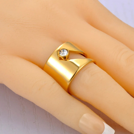 Inel Jadiel, auriu, din oțel inoxidabil placat cu aur 18K, model geometric cu zirconiu - Colecția Parisian [2]