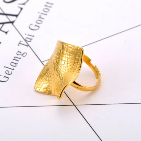 Inel Ariah, auriu, cu model abstract, din oțel inoxidabil placat cu aur 18K, reglabil - Colecția Parisian [4]