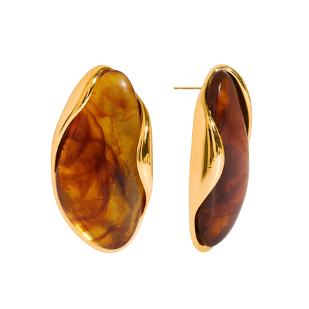 BIJUTERII PLACATE CU AUR - Cercei Saige, aurii, model retro, cu pietre, din oțel inoxidabil placat cu aur 18K