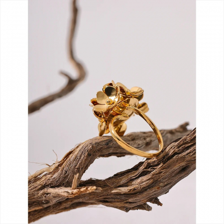Inel Zoya, auriu, din oțel inoxidabil placat cu aur 18K, cu model floral, reglabil [5]