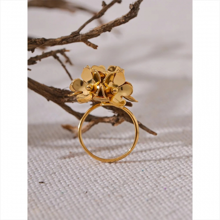Inel Zoya, auriu, din oțel inoxidabil placat cu aur 18K, cu model floral, reglabil [2]