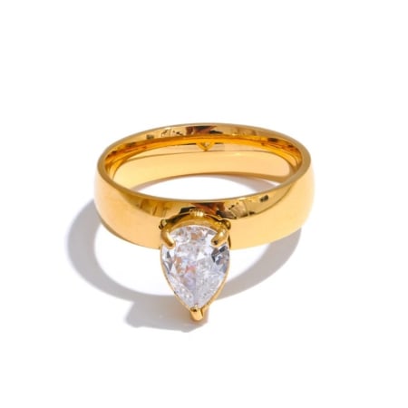 Inele oțel inoxidabil - Inel Selia, auriu, tip verigheta, cu piatra, din oțel inoxidabil placat cu aur 18K