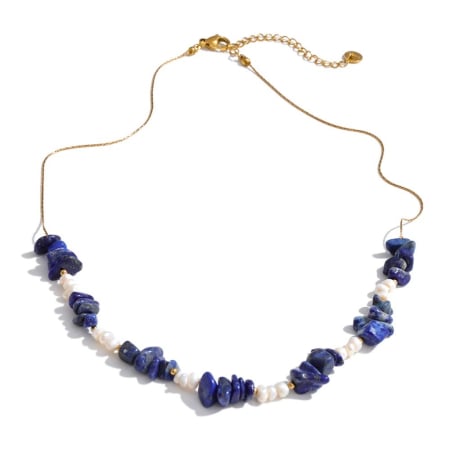 Coliere oțel inoxidabil - Colier cu perle si pietre naturale Maya, din oțel inoxidabil placat cu aur 18K