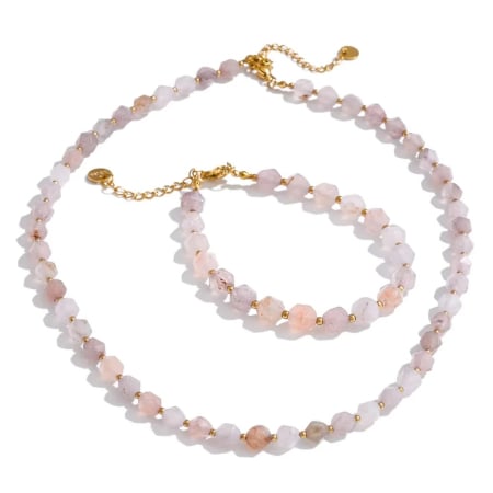 SETURI BIJUTERII - Set bijuterii cu pietre naturale Hera, colier și brățară, din oțel inoxidabil placat cu aur 18K