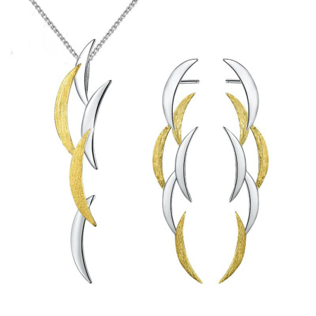 CERCEI - Set Eclipse, colier și cercei, din argint placat cu aur 18K - Colecția Metamorphosis