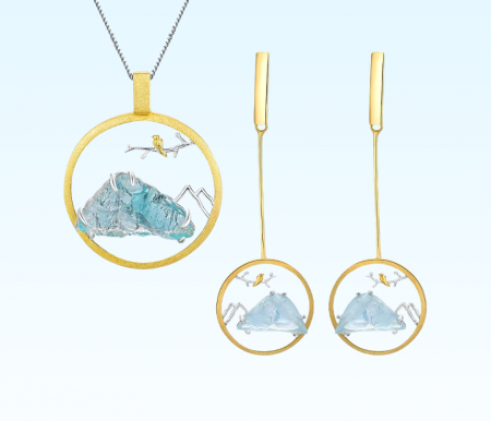 Set Stephanie, colier și cercei, din argint placat cu aur 18K, cu model păsări - Colecția Metamorphosis [1]