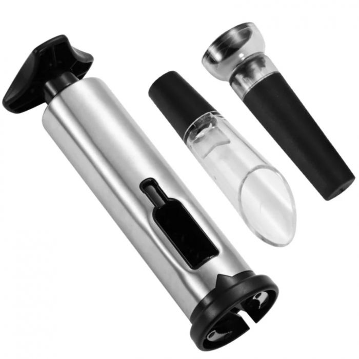 Set tirbuson, pentru deschis sticle de vin, 4 accesorii, taietor, aerator, dop de varsare [3]