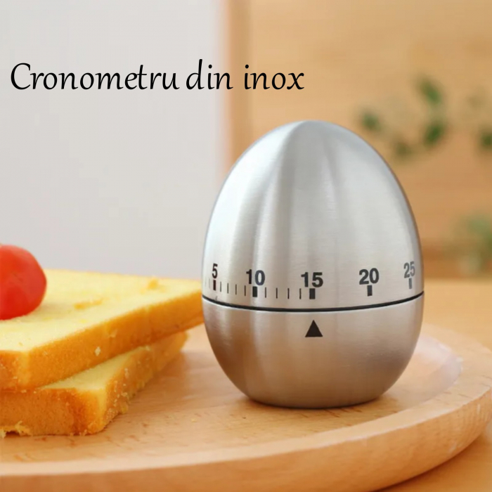 Timer inox in forma de ou, cronometru gatit, cronometru bucatarie cu alarma [2]