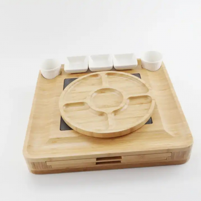Platou pentru branzeturi, set tocator din lemn si placa ceramica [6]