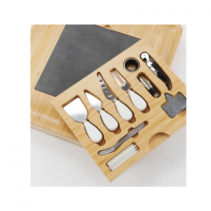 Platou pentru branzeturi, set tocator din lemn si placa ceramica [5]