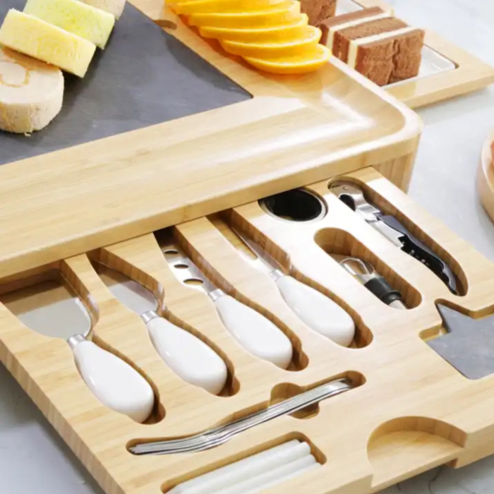 Platou pentru branzeturi, set tocator din lemn si placa ceramica [4]