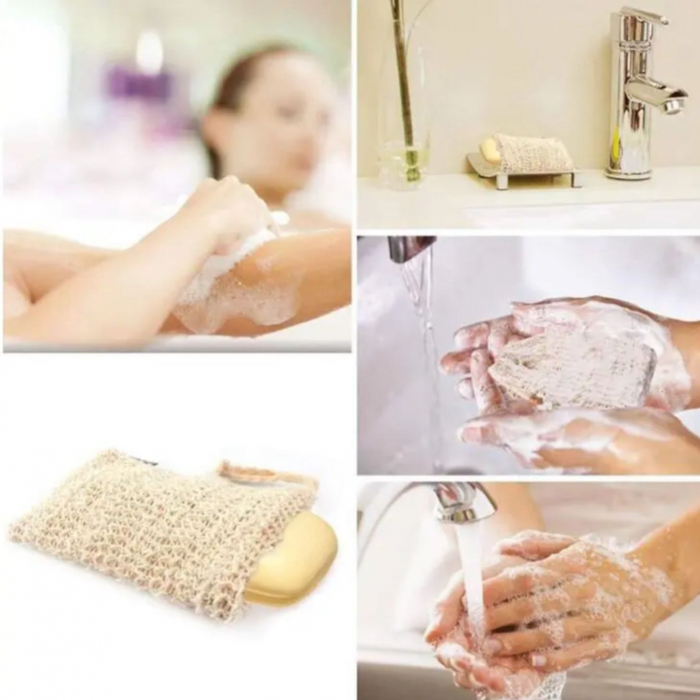 Saculet exfoliant pentru sapun, saculet din sisal, saculet depozitare sapun, sac exfoliant din fibra naturala [3]