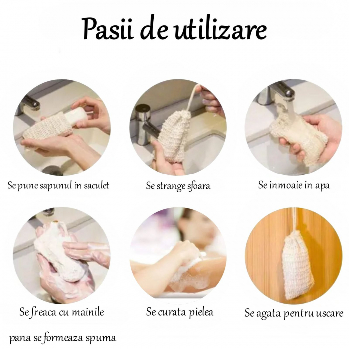 Saculet exfoliant pentru sapun, saculet din sisal, saculet depozitare sapun, sac exfoliant din fibra naturala [4]