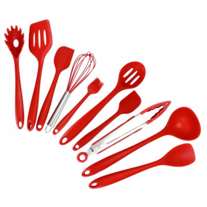 Set 10 ustensile de bucatarie din silicon, set ustensile colorate cu maner din silicon, negru [4]