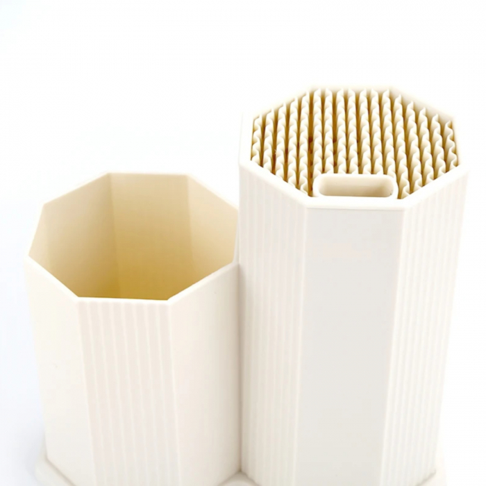 Set 18 ustensile de gatit, din silicon si inox, cu maner rezistent din lemn, suport si tocator, crem [4]