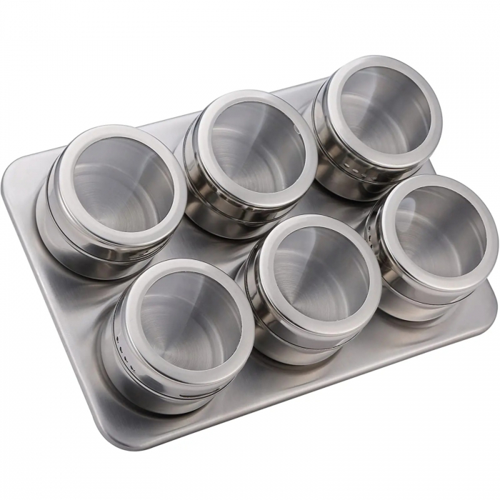 Set 6 recipiente cu magnet, pentru condimente, INOX [2]