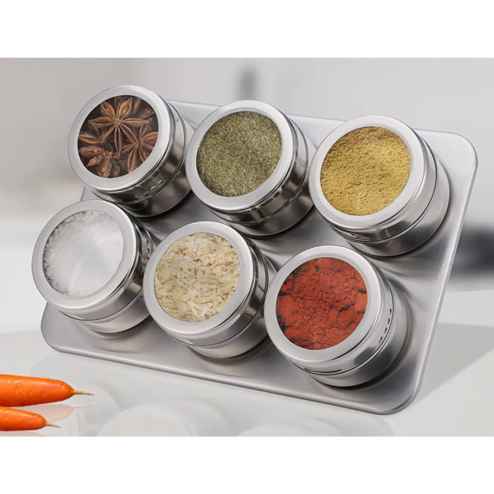 Set 6 recipiente cu magnet, pentru condimente, INOX [3]
