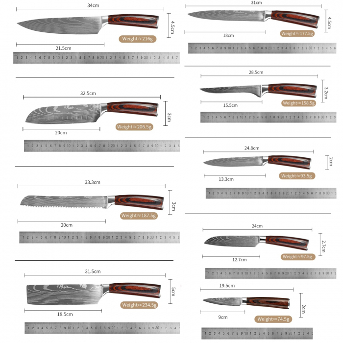 Set 9 cutite din otel japonez, maner Pakka, Damascus Steel [4]