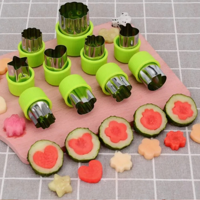 Set 9 forme pentru taiere legume si fructe, cutter fructe din inox, set decupare fructe, verde [6]
