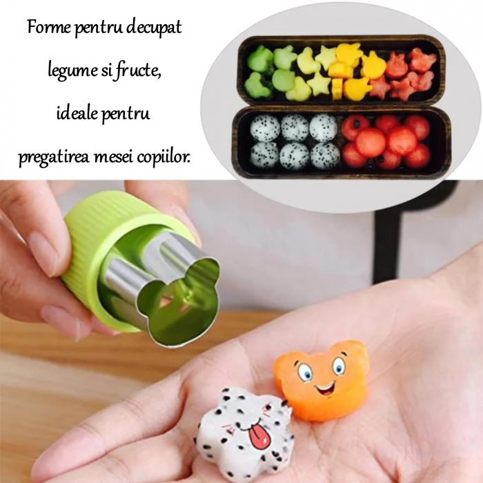 Set 9 forme pentru taiere legume si fructe, cutter fructe din inox, set decupare fructe, verde [2]