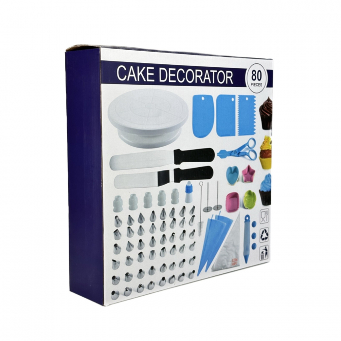 Set cu 80 piese, platou rotativ si accesorii pentru ornat, set decorare prajituri, set pos si duiuri, trusa de ornat tort [1]