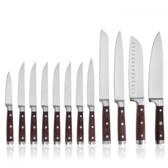 Set cutite din inox si maner PAKKA, 15 piese in set, 13 cutite, 1 foarfeca, 1 masat diamant, 1 suport [2]