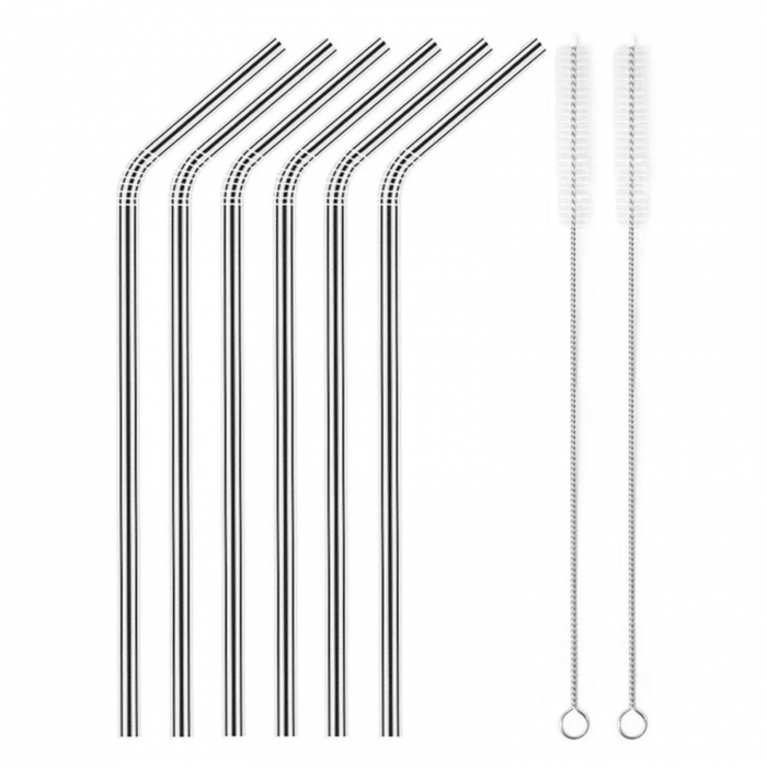Set paie metalice reutilizabile si perii de curatare, pai reutilizabil din metal [3]